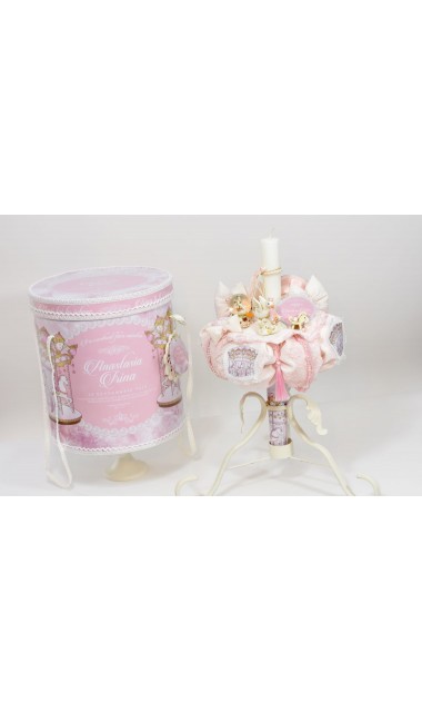 Lumanare de botez personalizata prin brodarea unui carusel, 45cmx4cm, Baby Candle Carousel 4